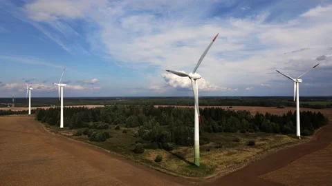 Windmill in the fields sunny weather, shooting with drones Stock Footage 211368394