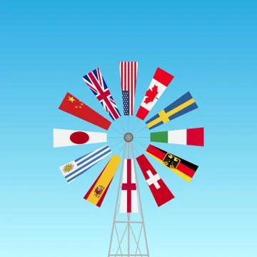 Windmill Flags Illustration Stock Illustration