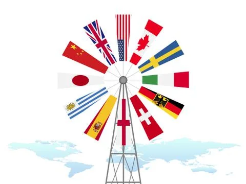 Windmill Flags Illustration Stock Illustration