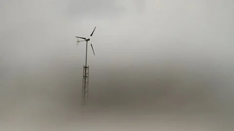 Windmill in fog Stock Footage 10754875