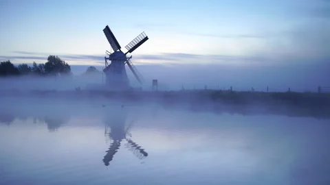 Windmill in the fog. Stock Footage 132947952