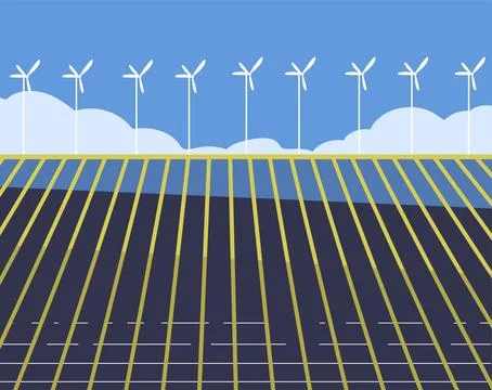 Windmill Generator and Solar Panel as Ecology and Planet Preservation Vector 스톡 일러스트