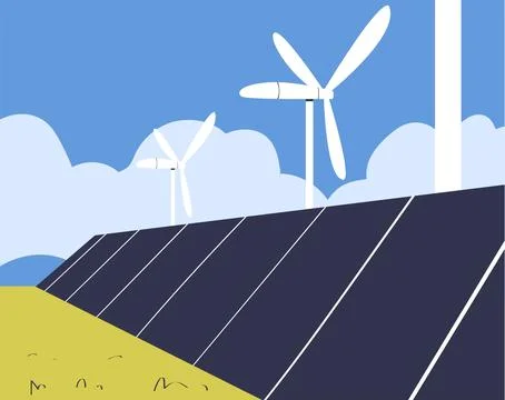 Windmill Generator and Solar Panel as Ecology and Planet Preservation Vector イラスト素材