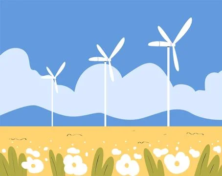 Windmill Generator Field as Ecology and Planet Preservation Vector Illustration イラスト素材