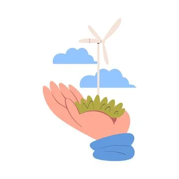Windmill Generator in Hand as Ecology and Planet Preservation Vector イラスト素材