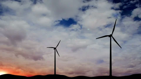 Windmill Generator Silhouette Timelapse Video stock 36111964