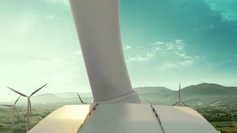 Windmill generator top wiev on the beautiful background. Sunset nature Stock Footage 141309175