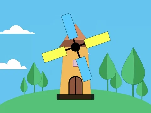 Windmill on the green field. Vector illustration in flat style. Stock Footage 267106111