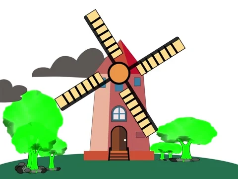 Windmill on the green field. Vector illustration in flat style. Stock Footage 267106243