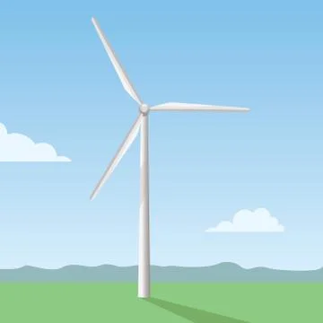 Windmill on green field, vector illustration Stock Illustration