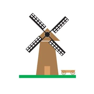 Windmill on the green meadow vector illustration. Stock Illustration