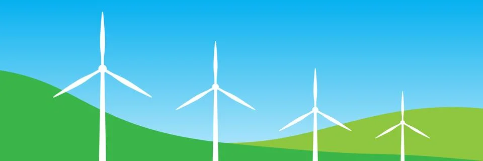 Windmill on hill, windmill simple shape on sky light blue background Stock Illustration