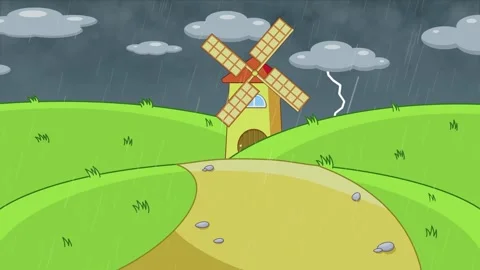 A Windmill On The Hills On A Rainy Day With Lightning Changing To A Sunny Day Stock Footage 242603108