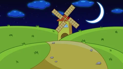 A Windmill On The Hills On A Sunny Day Changing To Night Stock Footage 242603115