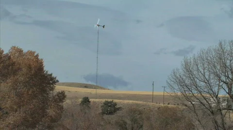 Windmill on hillside Stock Footage 89994
