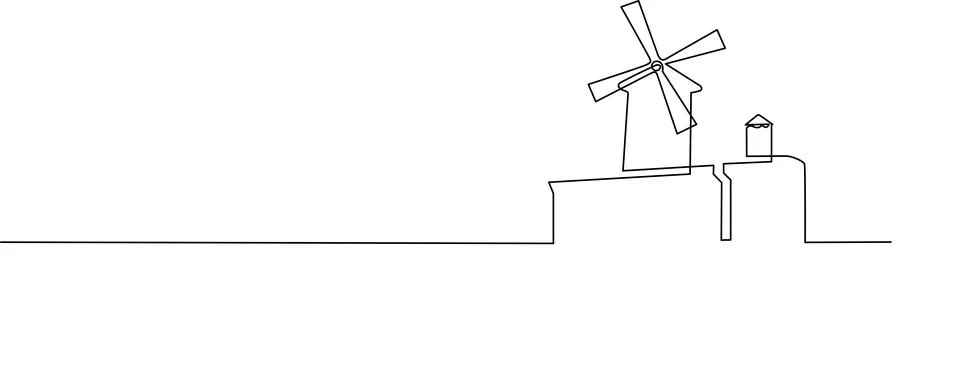 Windmill on hillside Vector Stock Illustration