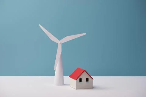 Windmill house models white table Stock Photos