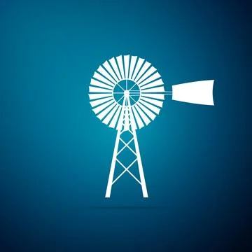 Windmill icon isolated on blue background. Flat design. Vector Illustration Stock Illustration