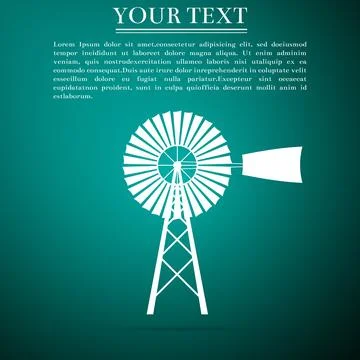 Windmill icon isolated on green background. Flat design. Vector Illustration Stock Illustration