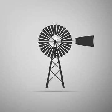 Windmill icon isolated on grey background. Flat design. Vector Illustration Stock Illustration