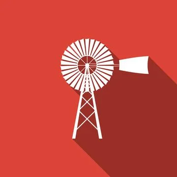Windmill icon isolated with long shadow. Flat design. Vector Illustration Stock Illustration