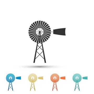 Windmill icon isolated on white background. Set elements in colored icons. Flat Stock Illustration