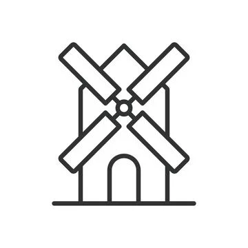 Windmill icon in line design. windmill, farm, agriculture, rural, countryside Stock Illustration