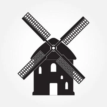 Windmill icon or sign isolated on white background. Mill symbol. Vector  Stock Illustration