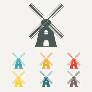 Windmill icon or sign. Mill symbol in flat style. Colorful vector illustration. Stock Illustration