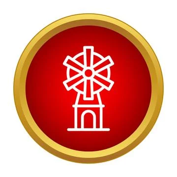 Windmill icon on red button with golden edge Stock Illustration
