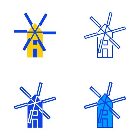 Windmill icon set in flat and line style Stock Illustration
