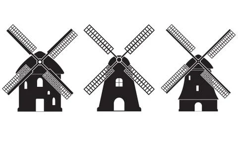 Windmill icon set isolated on white background. Mill symbol. Vector illustration Stock Illustration