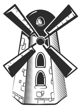 Windmill icon. Traditional rustic building. Countryside symbol Stock Illustration