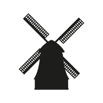 Windmill icon. Vector black silhouette of mill isolated on white background. Stock Illustration