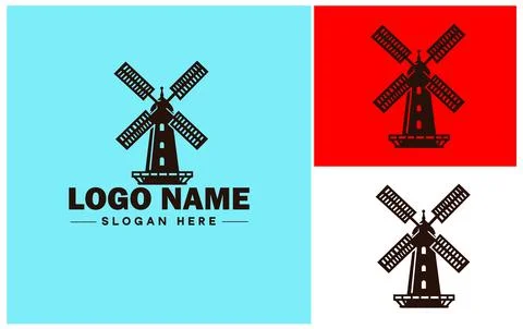 Windmill icon Wind turbine Wind pump Wind charger flat logo sign symbol edi.. Stock Illustration