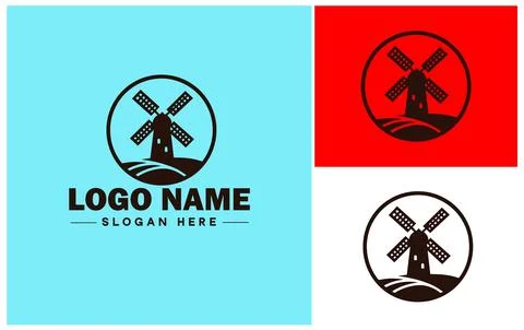 Windmill icon Wind turbine Wind pump Wind charger flat logo sign symbol edi.. Illustrazione stock