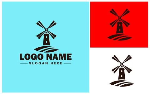Windmill icon Wind turbine Wind pump Wind charger flat logo sign symbol edi.. Stock Illustration