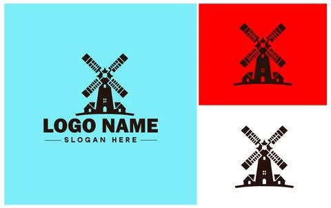Windmill icon Wind turbine Wind pump Wind charger flat logo sign symbol edi.. Stock Illustration
