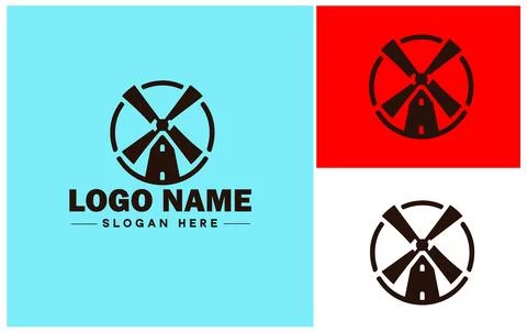 Windmill icon Wind turbine Wind pump Wind charger flat logo sign symbol edi.. Illustrazione stock