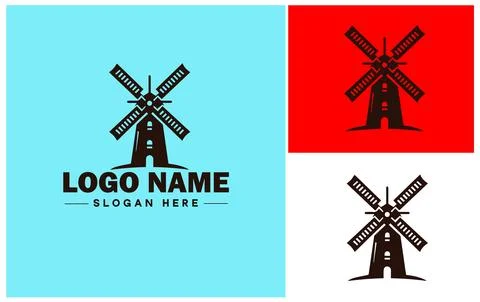 Windmill icon Wind turbine Wind pump Wind charger flat logo sign symbol edi.. Stock Illustration