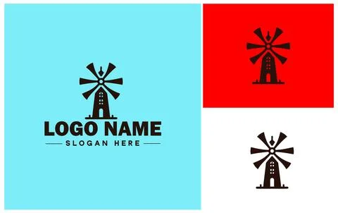 Windmill icon Wind turbine Wind pump Wind charger flat logo sign symbol edi.. Stock Illustration