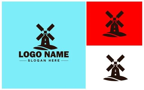Windmill icon Wind turbine Wind pump Wind charger flat logo sign symbol edi.. Stock Illustration
