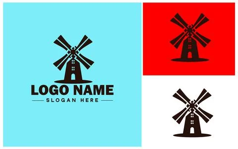 Windmill icon Wind turbine Wind pump Wind charger flat logo sign symbol edi.. Stock Illustration