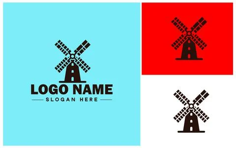 Windmill icon Wind turbine Wind pump Wind charger flat logo sign symbol edi.. Stock Illustration