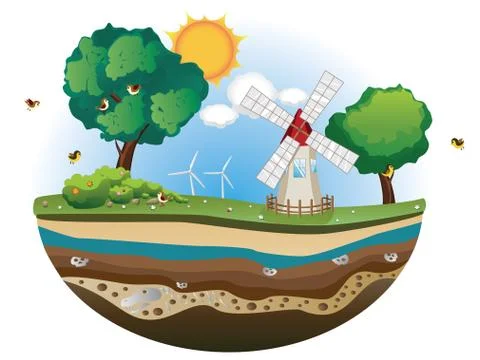 Windmill on Island Illustration
