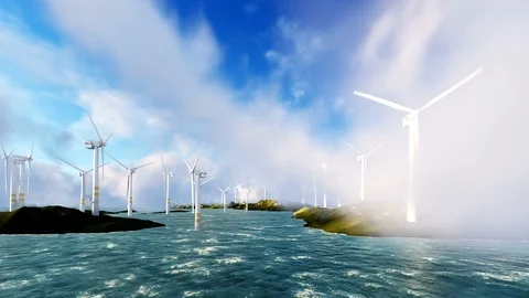 Windmill on island running clouds Stock Footage 87253023