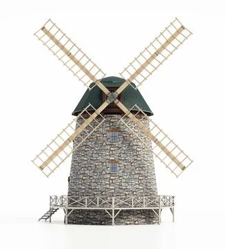 Windmill isolated on white background. 3D illustration Illustrazione stock