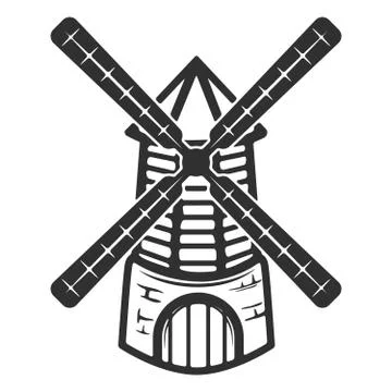 Windmill isolated on white background. Design elements for logo, Stock Illustration