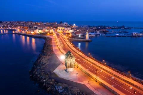 Windmill on the isthmus in Nessebar Foto stock
