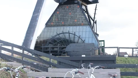 Windmill of kinderdijk ,closew up of working elements, netherlands Stock Footage 103097929